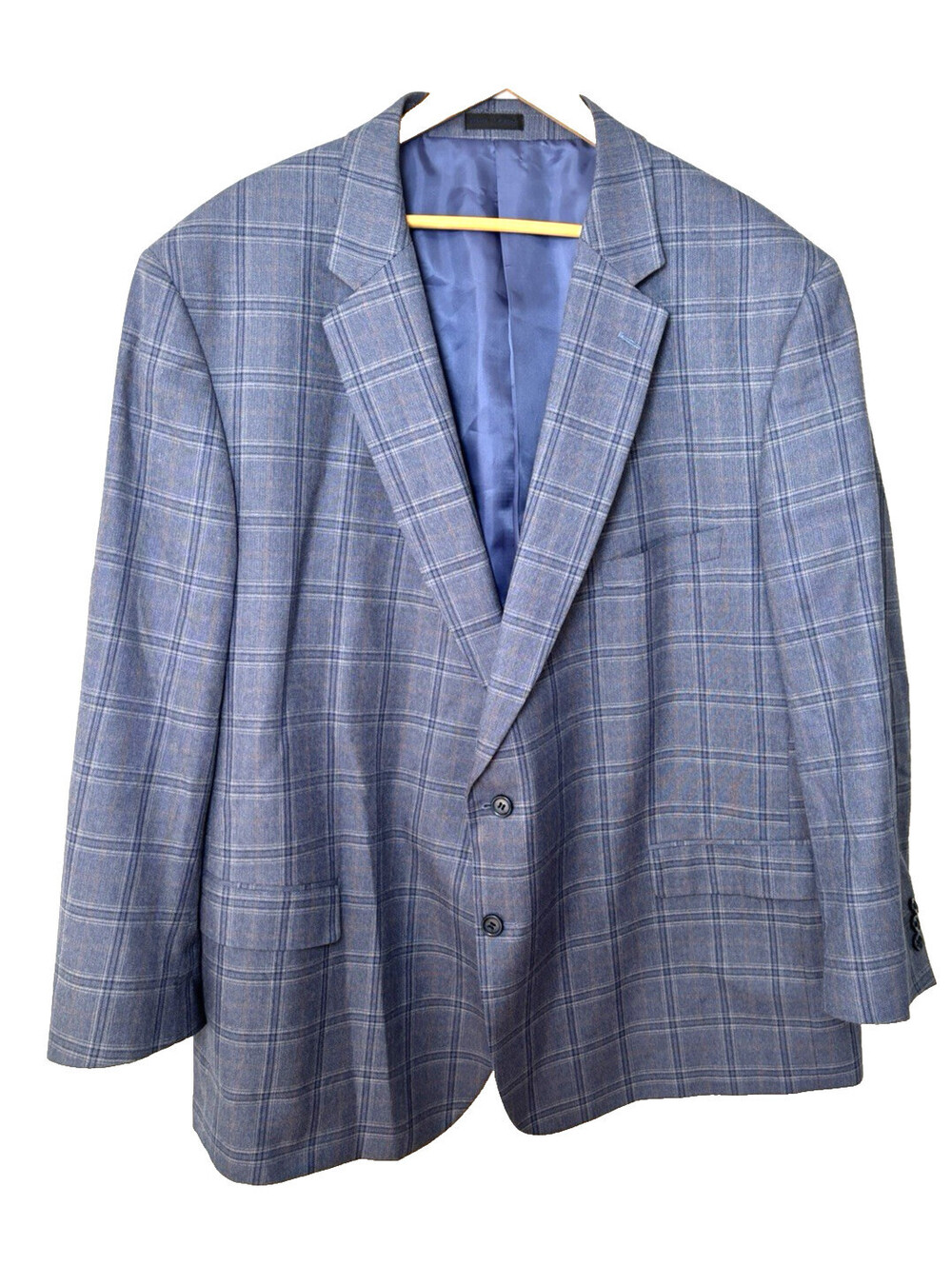 Jean-Paul Germain Sport Coat Mens 54R Blue Plaid Polyester Blend 2-Button Blazer